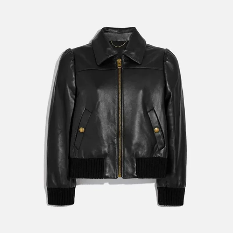 New Women Sheepskin  Black Aviator Leather Bomber Jacket Vintage Leather Bomber