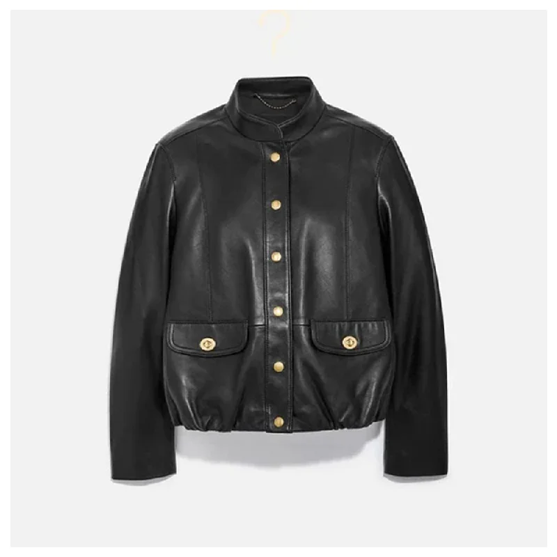 New Women's Leather  Sheepskin Shearling Black Biker Aviator Jacket Premium Cashmere Bomber