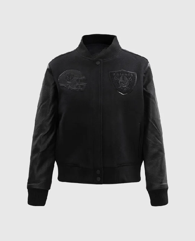 NFL Las Vegas Raiders Women's Black Varsity Jacket Herringbone Jacket Houndstooth Jacket Plaid Jacket