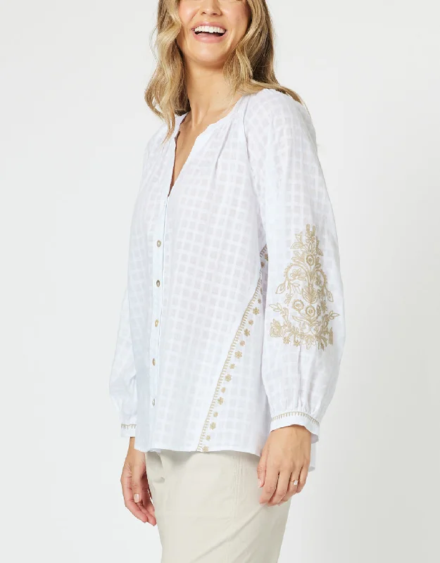 Oasis Cotton Blouse - White Laid-Back Lounge Overalls