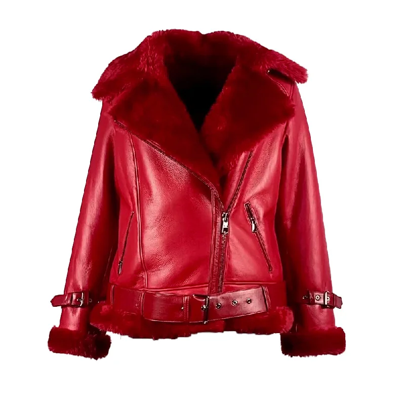 Pheonix Red Sheepskin Shearling Bomber Jacket Urban Style Bomber