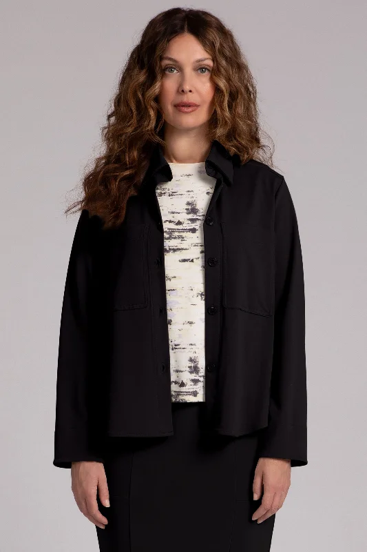 Ponte Hepburn Shorty Shacket | Black Wide Strap Overalls