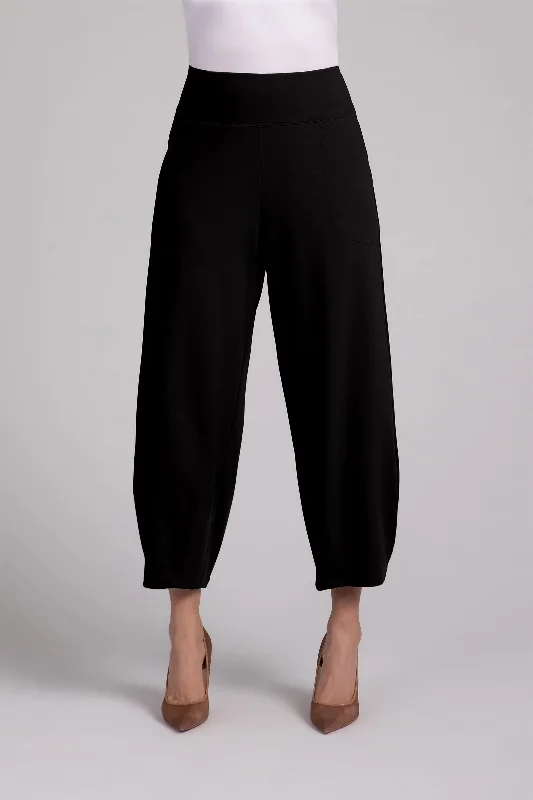 Ponte Narrow Lantern Pant | Black Ruffled Shoulder Overalls