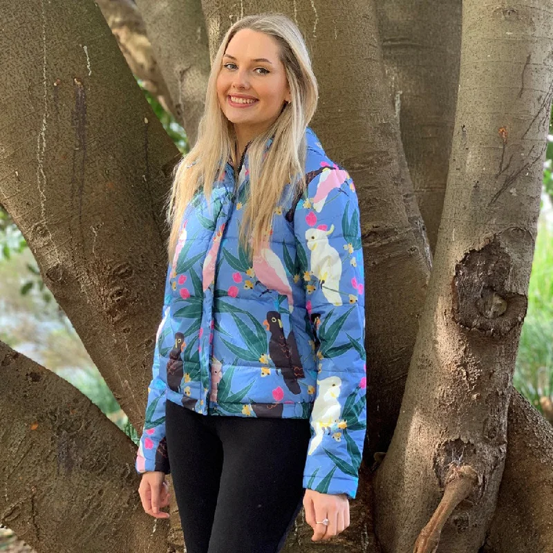 Puffer Jacket: Cockatoos and Flora Silky Smooth Bomber