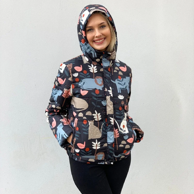 Puffer Jacket: Jungle Cats Boxy Oversized Bomber