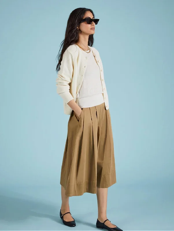 Renee Upcycled Cotton Pleated Midi Skirt | Taupe Edgy Leather Overalls