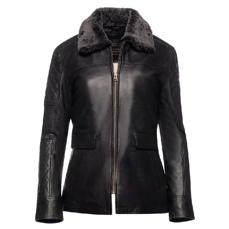 Sable Aviator Style Jacket With Shearling Collar Relaxed Fit Bomber