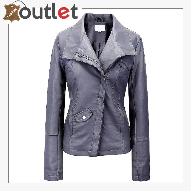 Signature Bow Hoodie Leather Bomber Jacket For Women Ultra-Soft Knit Bomber