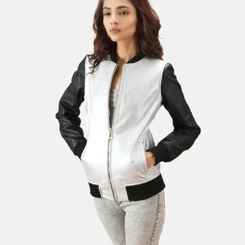 Silver Cole Bomber Leather Jacket Asymmetrical Zip Bomber