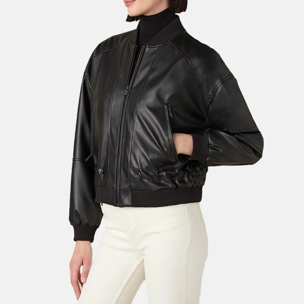 Street Sleek Womens Black Bomber Jacket Warm Sherpa Bomber