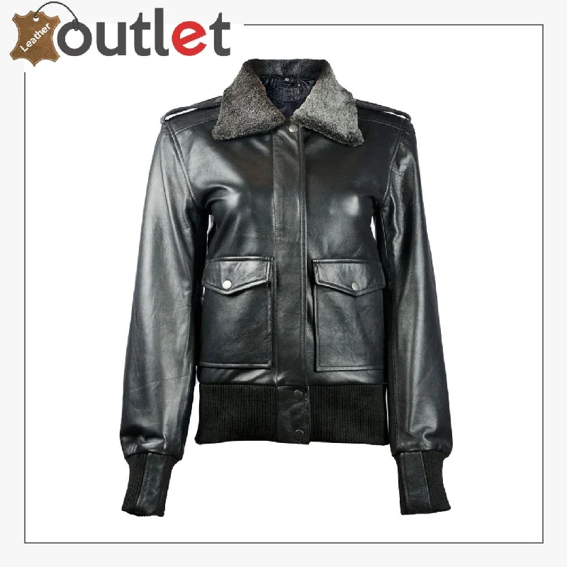 Sundance Shearling Black Bomber Womens Leather Jacket Retro-Inspired Bomber