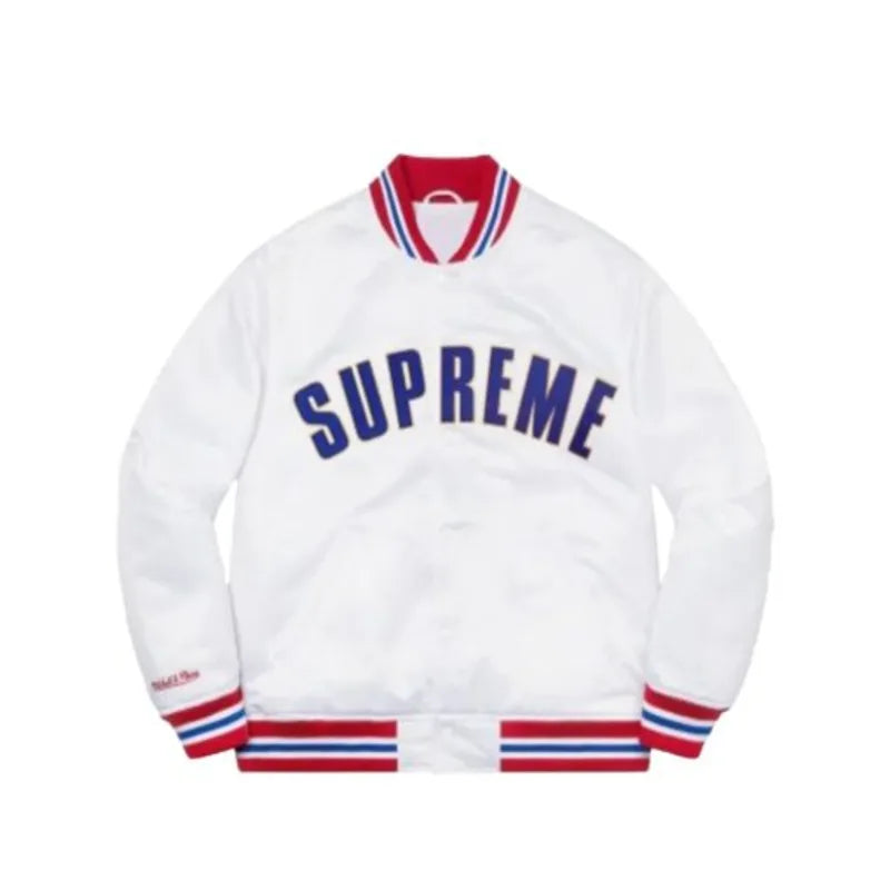 Supreme Mitchell And Ness Satin Jacket Distressed Vintage Bomber