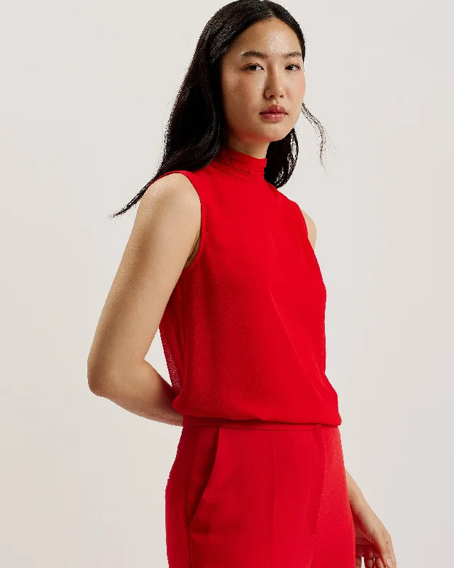 Surka Sleeveless Neck Tie Top Red Retro Plaid Jumpsuit
