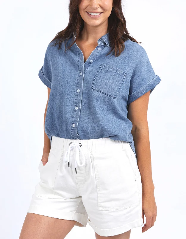 Taylor Short Sleeve Shirt - Blue Wash Soft Modal Overalls