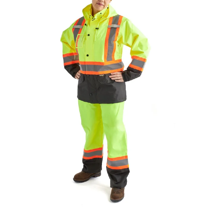 Terra Women's High Vis Rainsuit 116520WYL - Yellow Playful Floral Overalls