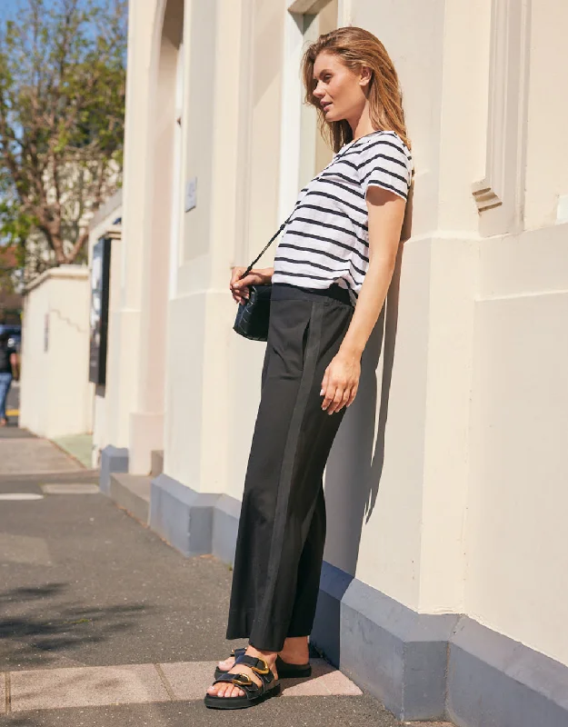 Timeless Spring 7/8 Ponti Pant - Black/Black Stripe Side Button Overalls