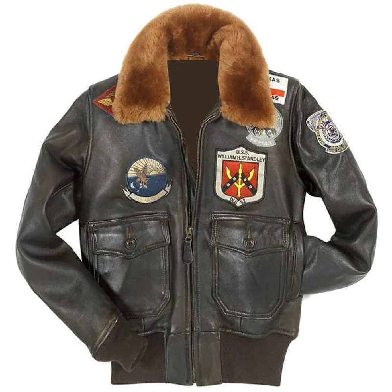 Top Gun Flight Women's Bomber Leather Jacket Print Jacket Jacquard Jacket Patchwork Jacket