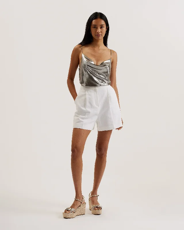 Trouloi Cowl Neck Lurex Cami Top Silver Pastel Color Overalls
