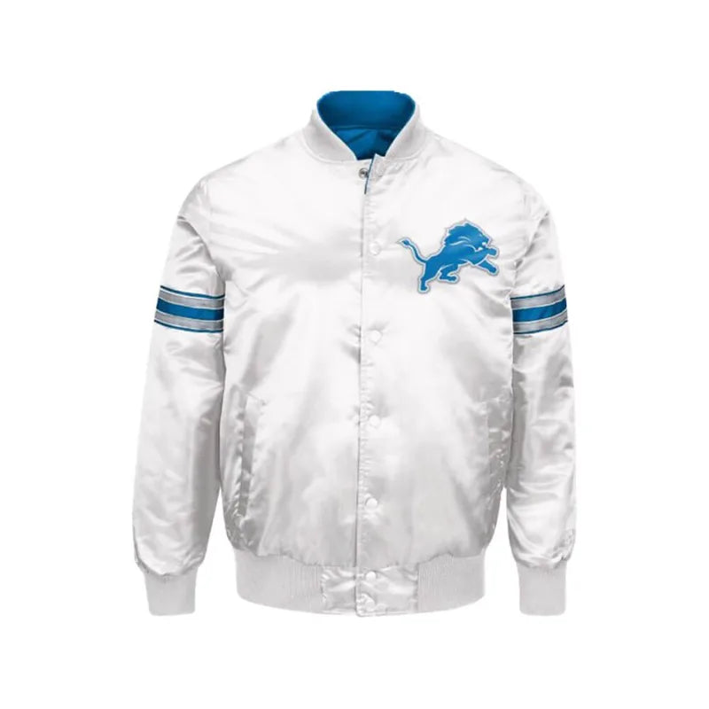 Vintage Detroit Lions White Satin Jacket Street Edge Bomber