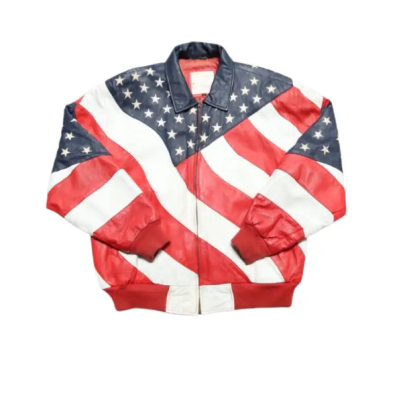 USA Flag Vintage Leather Jacket Relaxed Varsity Bomber