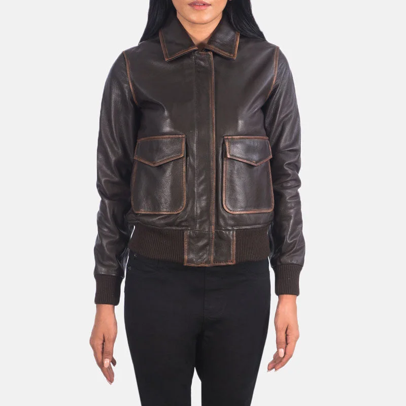 Westa A-2 Brown Leather Bomber Jacket Toggled Jacket Drawstring Jacket Belted Jacket