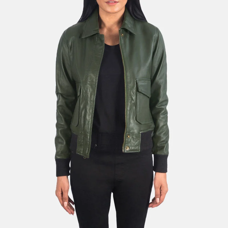 Westa A-2 Green Leather Bomber Jacket Oversized Jacket Tailored Jacket Straight Jacket