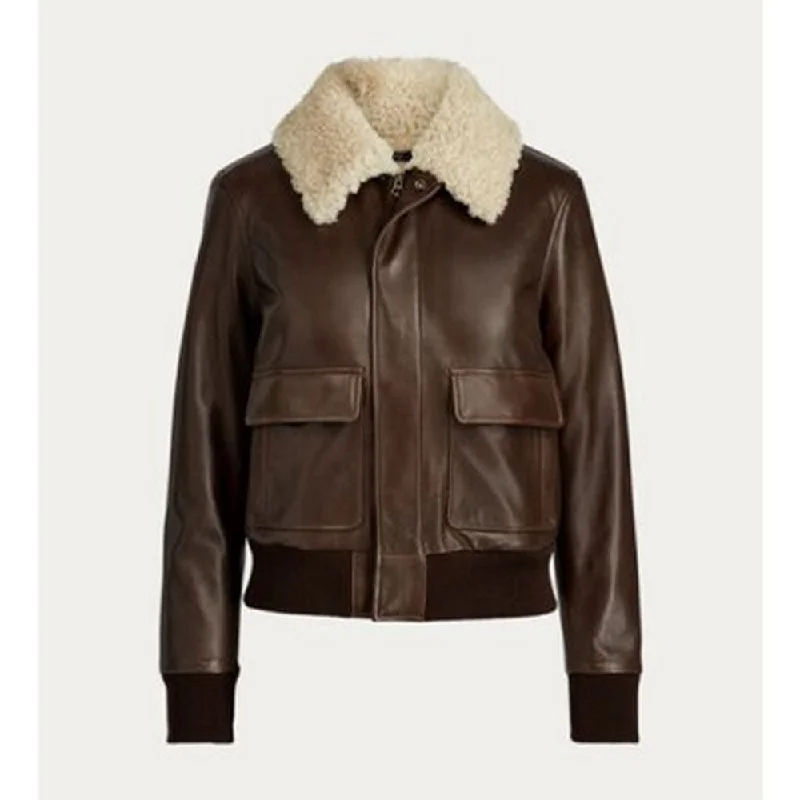 Women Aviator Sheepskin Shearling Motorbike Leather Bomber Jacket Rayon Jacket Velvet Jacket Corduroy Jacket