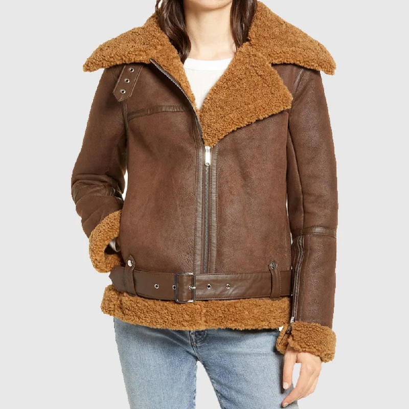 Women B3 Brown Shearling Bomber Leather Jacket Faux Fur Jacket Real Fur Jacket Shearling Jacket