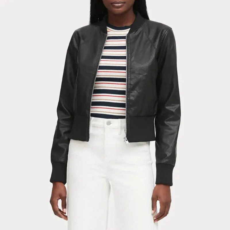 Women Cropped Ribbed Cuff Black Bomber Jacket Appliqued Jacket Beaded Jacket Sequined Jacket