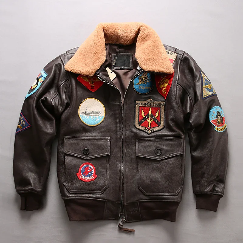 Women G1 Brown Sheepskin Top Gun Maverick Leather Bomber jacket High-Shine Patent Bomber