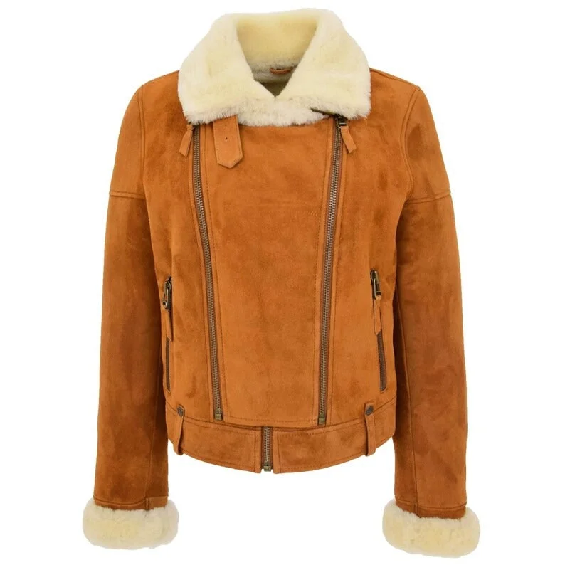 Women's B3 Shearling Sheepskin Fur Aviator Jacket Cardigan Sweater Pullover