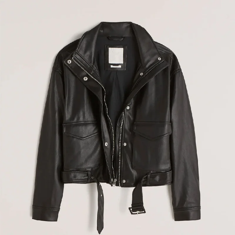 Women's Black RAF Sheepskin Shearling Aviator Motorbike Leather Jacket Hoodie Zip-Up Jacket Button-Up Jacket