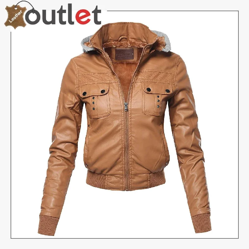 Womens Casual Stylish Trendy Zipper Leather Bomber Jacket Urban Utility Bomber
