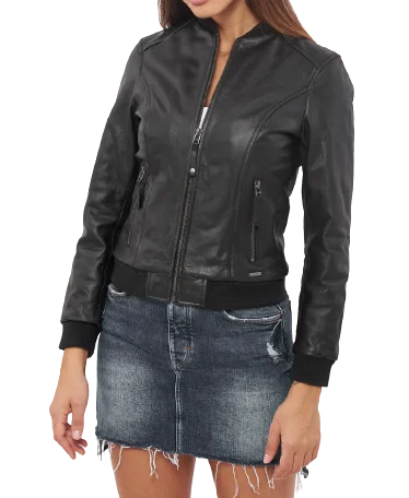 Womens Diana Genuine Lambskin Leather Bomber Jacket All-Season Bomber Coat