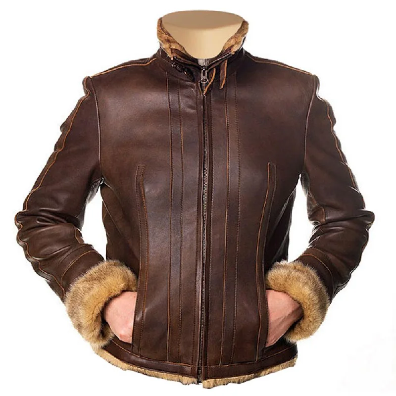 Women’s Eve Fur Lined Brown Leather Jacket Casual Travel Bomber
