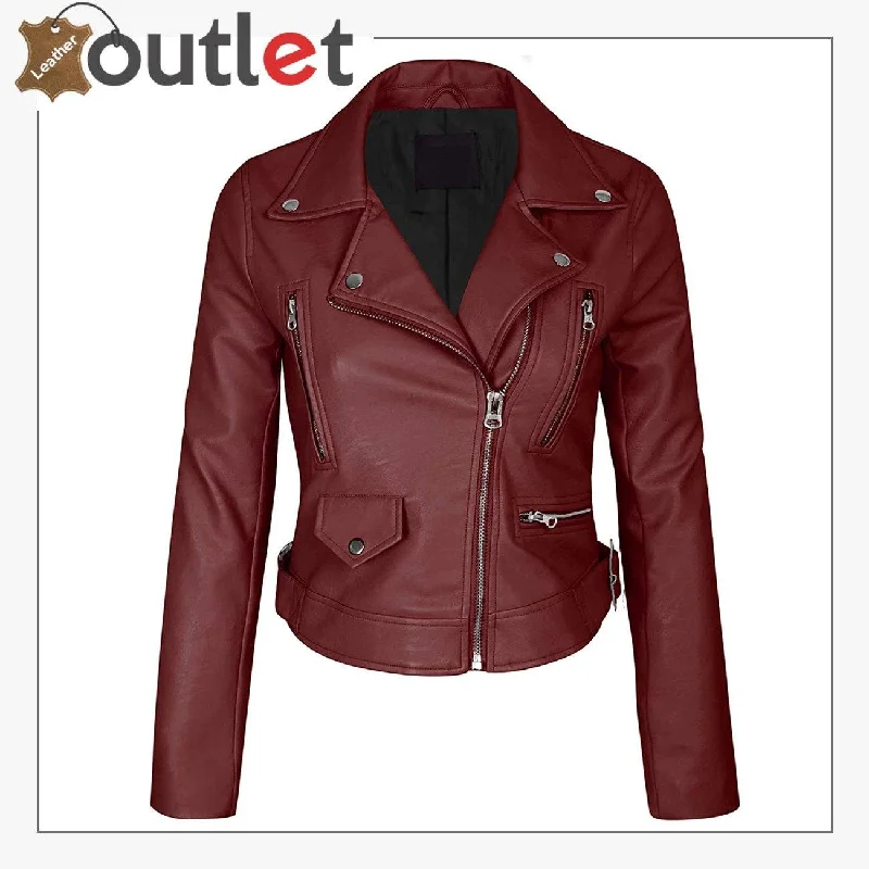Womens Faux Leather Zip Up Everyday Bomber Jacket Fleece Lined Bomber