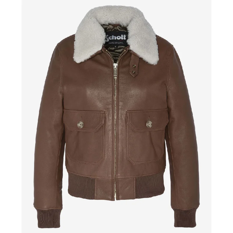 WOMEN's G-1 pilot jacket,BROWN  goat leather Stand-Up Collar Roll-Neck Collar Turtle Neck