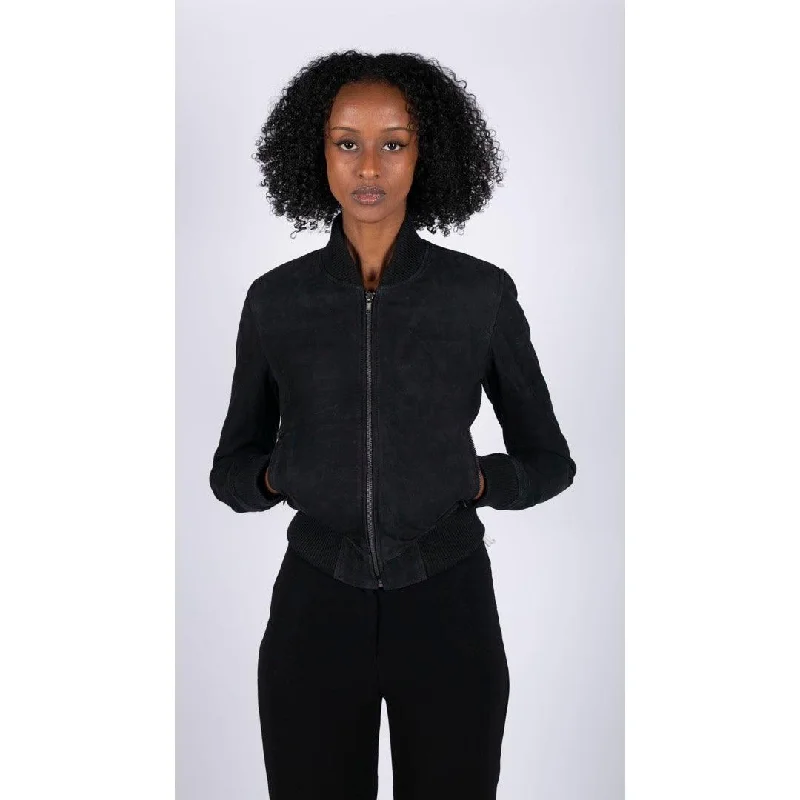 Womens Genuine Suede Bomber Jacket Leather Casual Varsity Vintage Casual Urban Style Bomber