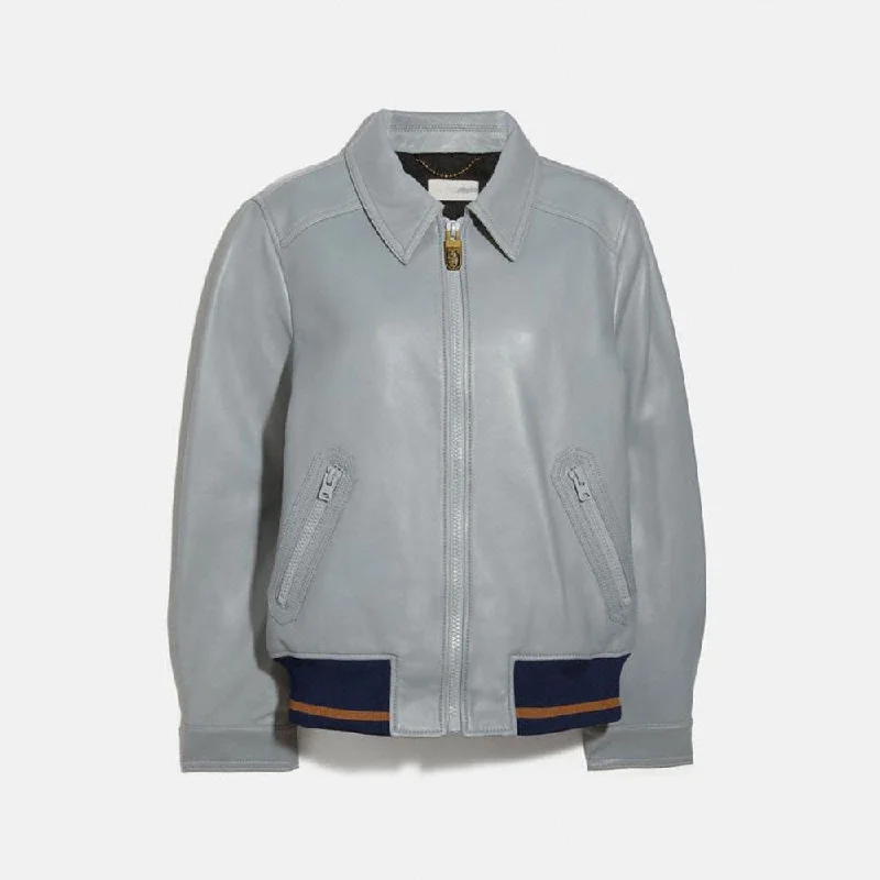 Women's  Grey RAF Aviator Sheepskin Shearling Leather Jacket Mesh Jacket Canvas Jacket Denim Jacket