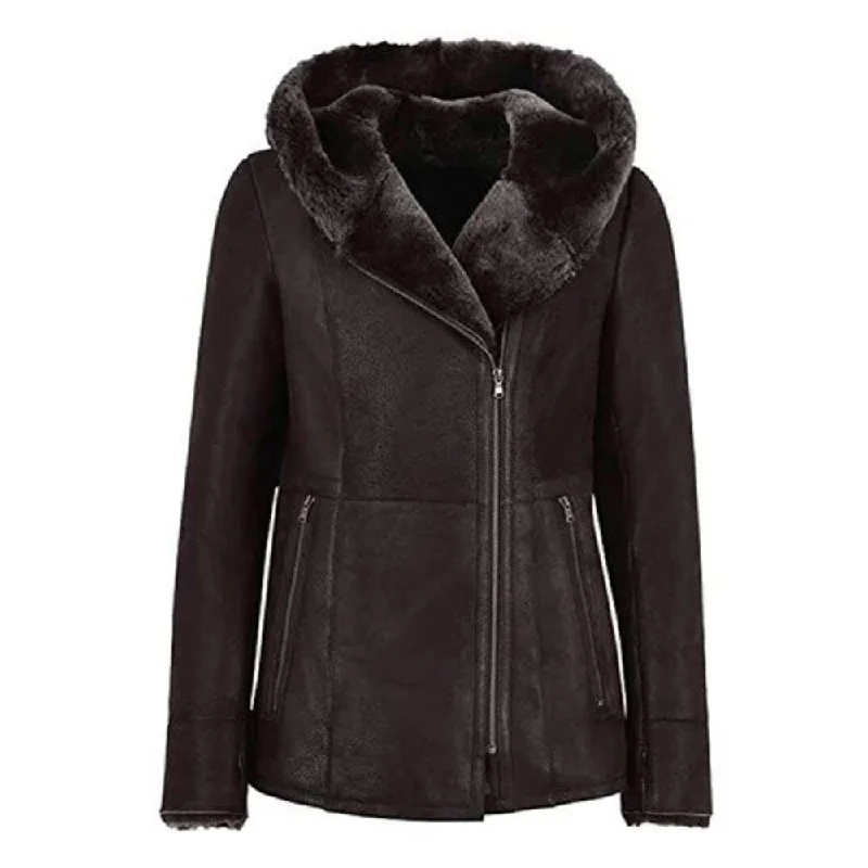 Women's Hooded Shearling Coat Herringbone Jacket Checkered Jacket Solid Jacket
