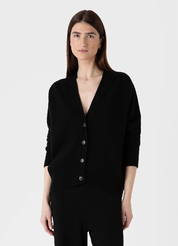 Women's Lambswool Cardigan in Black Button-Up Corduroy Overalls