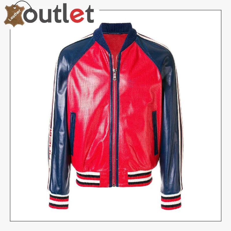 Womens Leather Bomber Jacket with Gucci Logo Classic Bomber Jacket