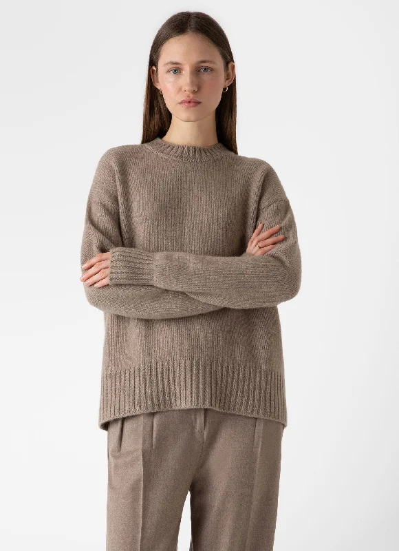 Women's Roxburgh Cashmere Jumper in Natural Brown Comfy Travel Overalls