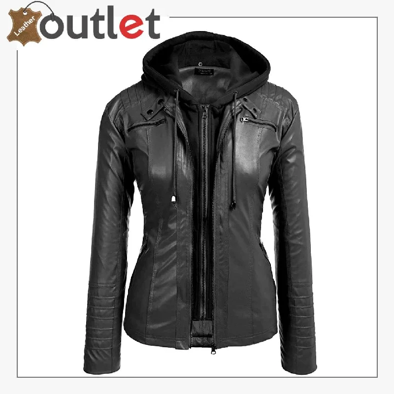 Womens Plus Size Faux Leather Moto Biker Zip Up Hoodie Jacket Zip-Front Bomber Jacket