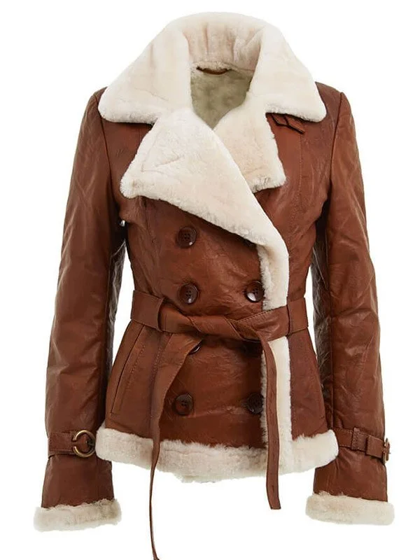 Women’s Shearling Brown Jacket Bright Neon Bomber