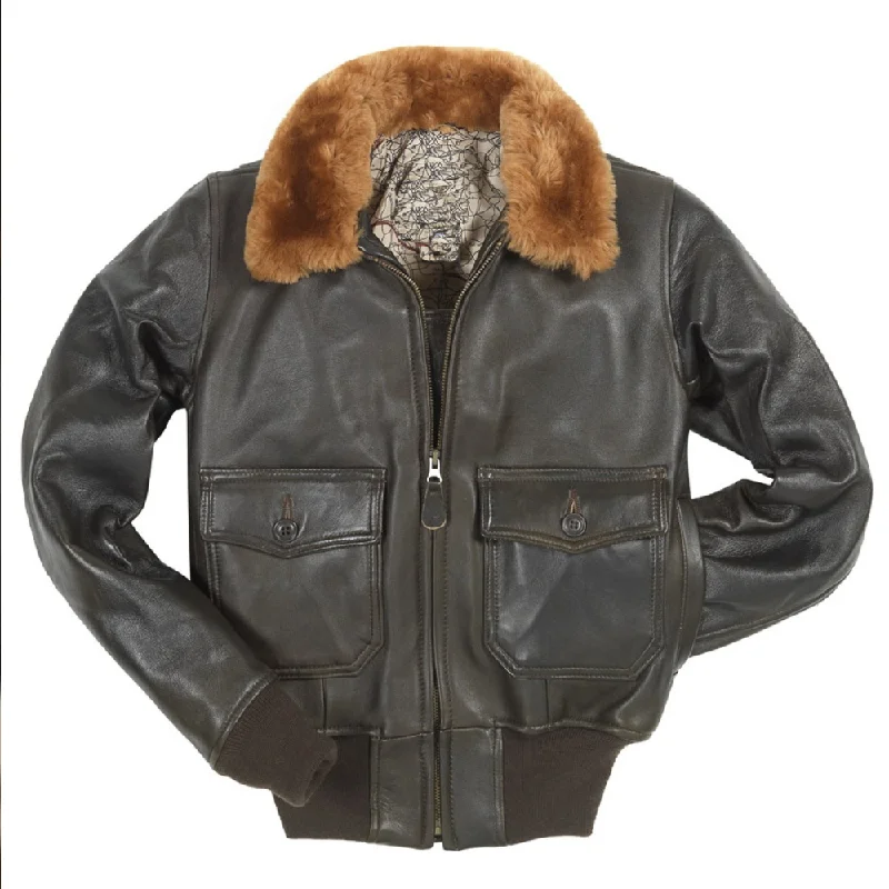 Women's Sheepskin G-1 Jacket Brown Bomber Leather Jacket Cotton Jacket Linen Jacket Terry Jacket