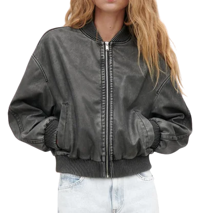 Womens Zuri Genuine Lambskin Leather Bomber Jacket Button-Up Bomber Jacket