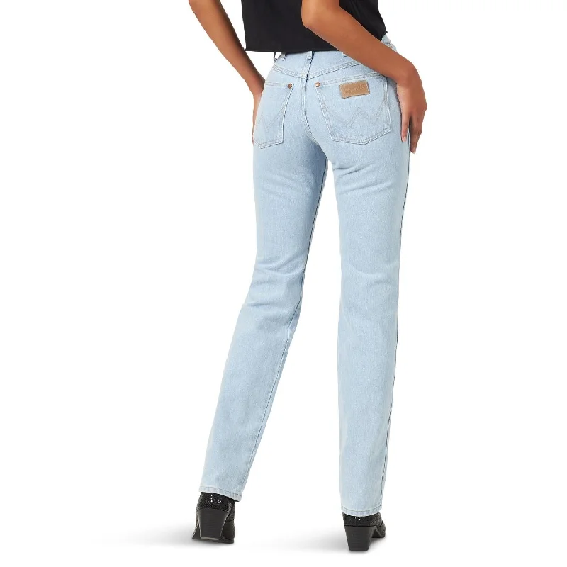 Wrangler Women's Cowboy Cut Slim Fit Jean in Bleach Wash Minimalist Long Overalls