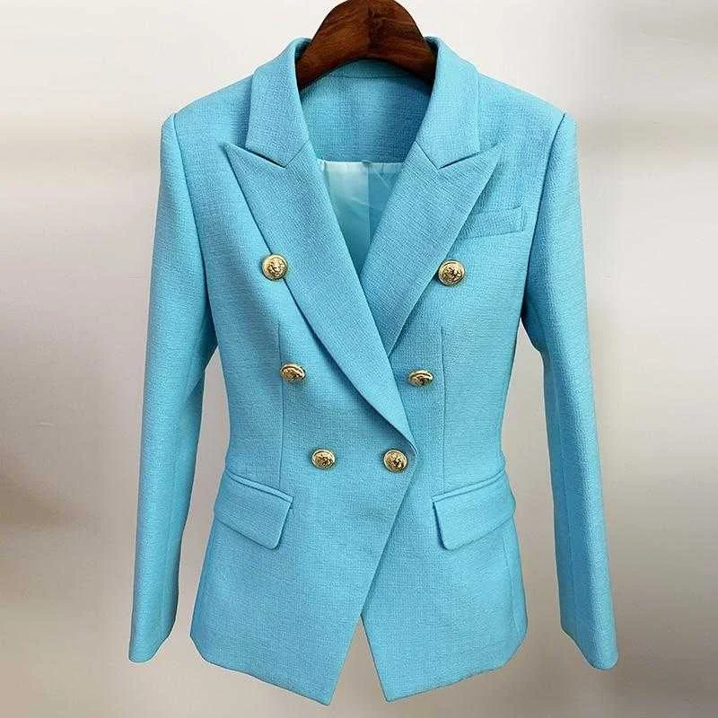 HIGH STREET Newest Runway Designer Blazer Women's Double Breasted Slim Fitting Textured Blazer Jacket Denim Jacket Leather Jacket Suede Jacket
