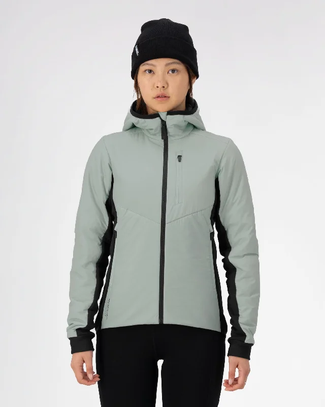 Arete Merino Insulated Hooded Jacket - Eucalyptus Welt Pockets Slit Pockets Flap Pockets Arete Merino Insulated Hooded Jacket - Eucalyptus Welt Pockets Slit Pockets Flap Pockets